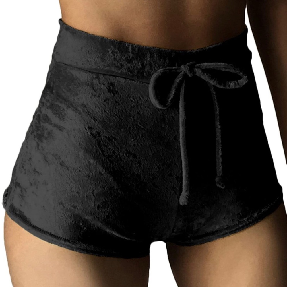 Black Velvet High Waisted Mini Shorts